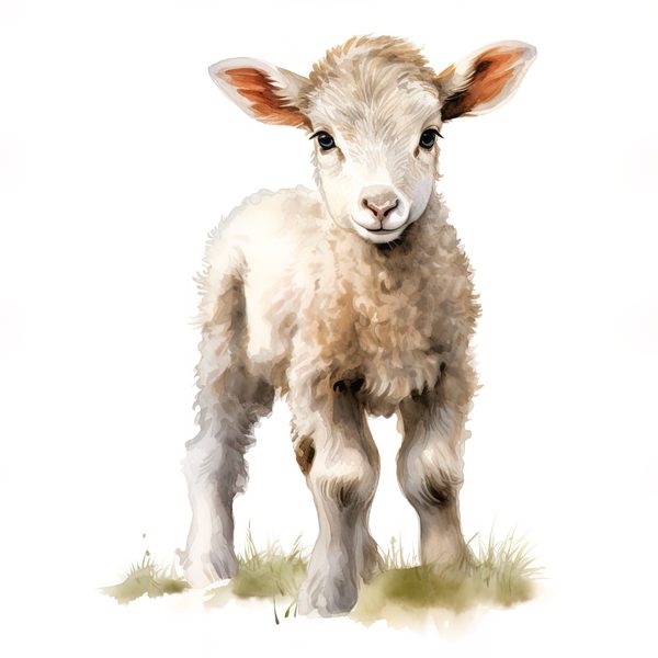 Watercolor Lamb Clipart: Wildflower Spring Illustrations (JPG, PNG Digital Download) — image 3
