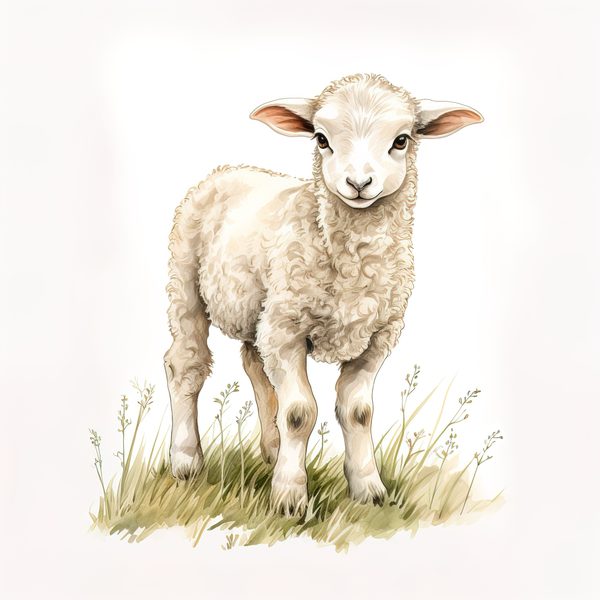 Watercolor Lamb Clipart: Wildflower Spring Illustrations (JPG, PNG Digital Download) — image 4