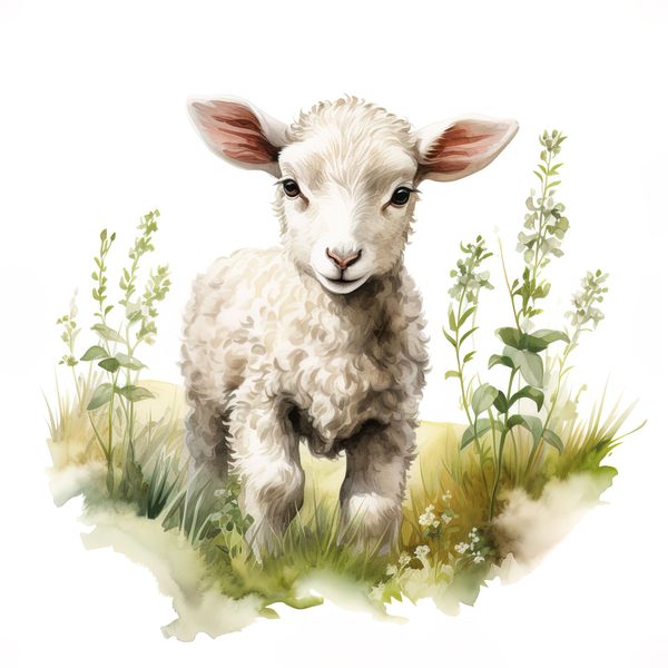 Watercolor Lamb Clipart: Wildflower Spring Illustrations (JPG, PNG Digital Download) — image 5