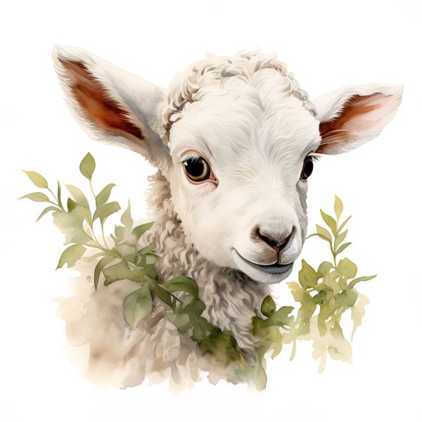 Watercolor Lamb Clipart: Wildflower Spring Illustrations (JPG, PNG Digital Download) — image 6