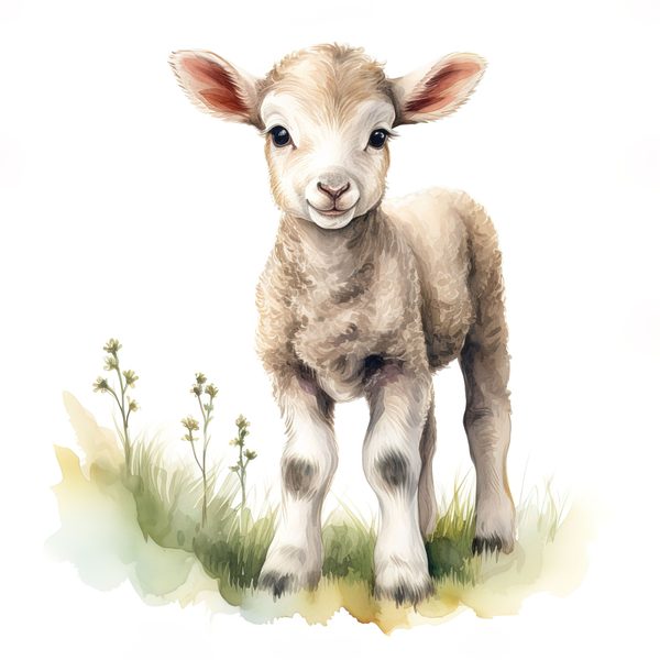 Watercolor Lamb Clipart: Wildflower Spring Illustrations (JPG, PNG Digital Download) — image 9