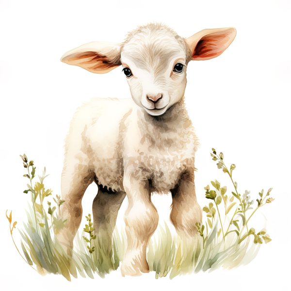 Watercolor Lamb Clipart: Wildflower Spring Illustrations (JPG, PNG Digital Download) — image 11