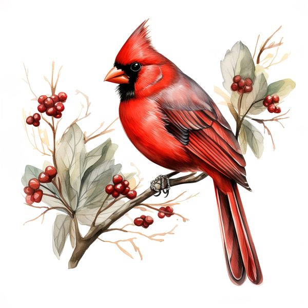 Watercolor Red Cardinal Bird Clipart: Nature-Inspired Art (JPG, PNG) — image 1