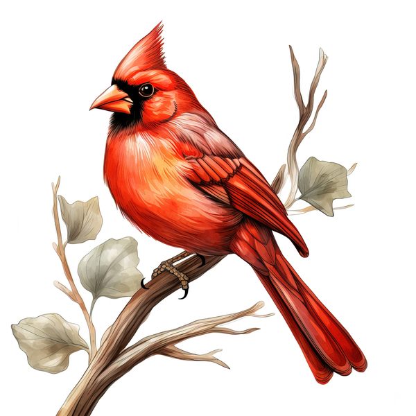 Watercolor Red Cardinal Bird Clipart: Nature-Inspired Art (JPG, PNG) — image 3