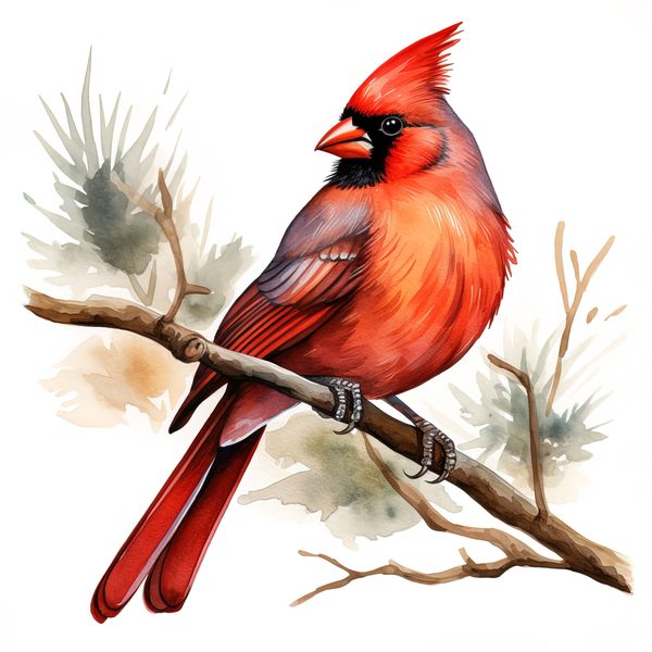 Watercolor Red Cardinal Bird Clipart: Nature-Inspired Art (JPG, PNG) — image 5