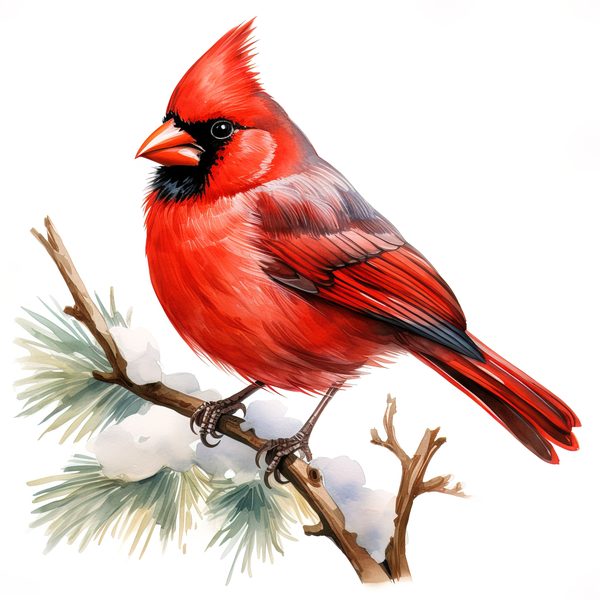Watercolor Red Cardinal Bird Clipart: Nature-Inspired Art (JPG, PNG) — image 6