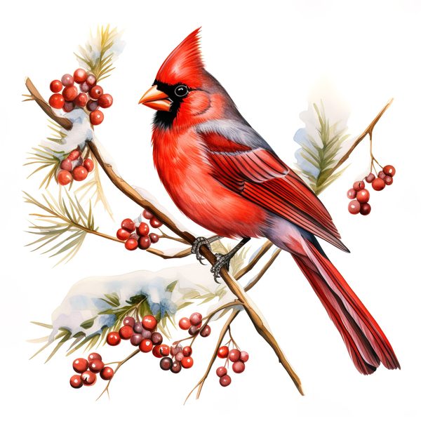 Watercolor Red Cardinal Bird Clipart: Nature-Inspired Art (JPG, PNG) — image 7