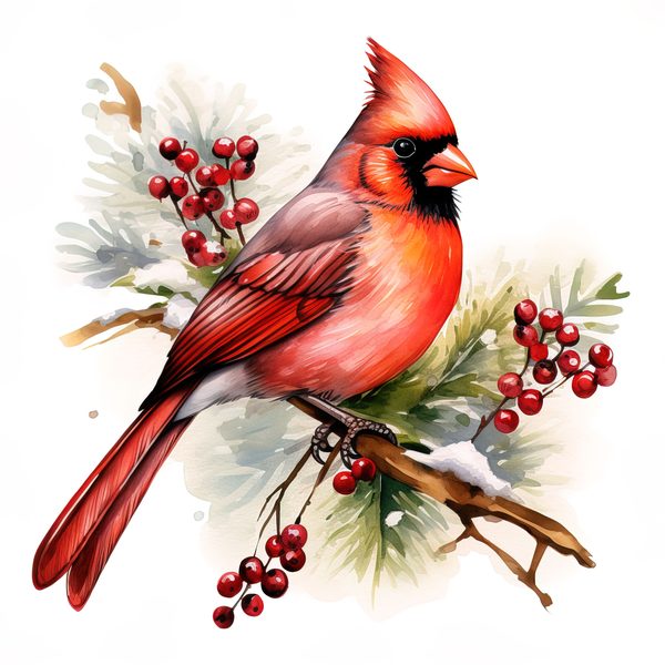 Watercolor Red Cardinal Bird Clipart: Nature-Inspired Art (JPG, PNG) — image 8
