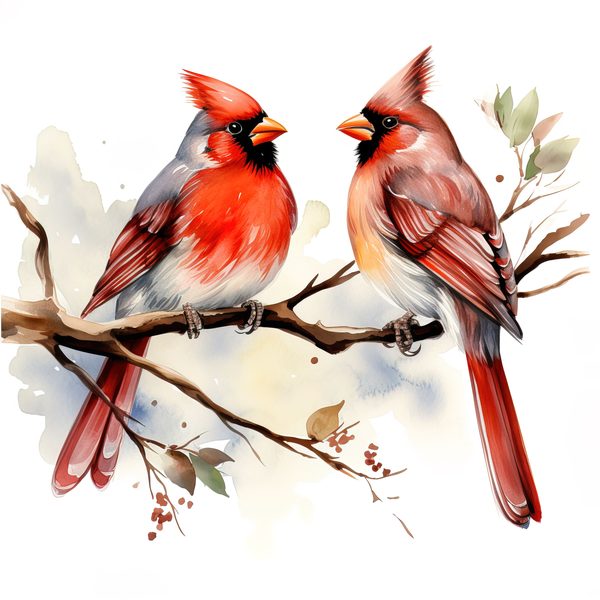 Watercolor Red Cardinal Bird Clipart: Nature-Inspired Art (JPG, PNG) — image 10