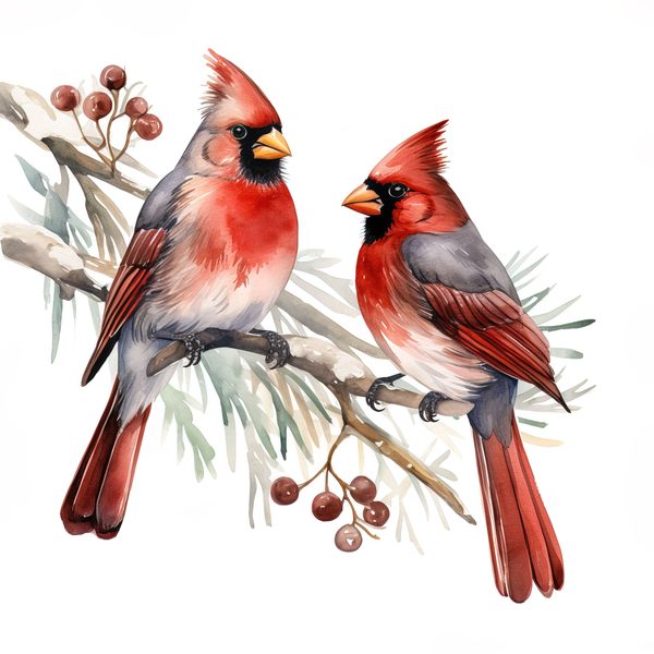 Watercolor Red Cardinal Bird Clipart: Nature-Inspired Art (JPG, PNG) — image 12