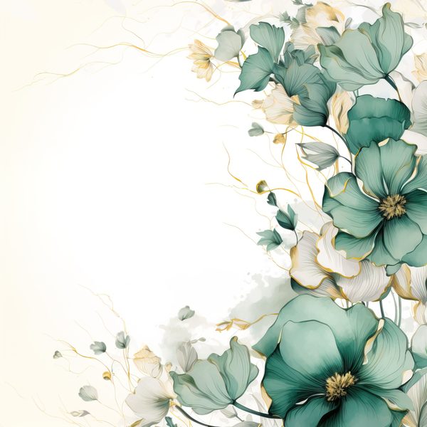 Emerald Floral Digital Paper: Watercolor Flower Graphics (JPG, 300 DPI) — image 3