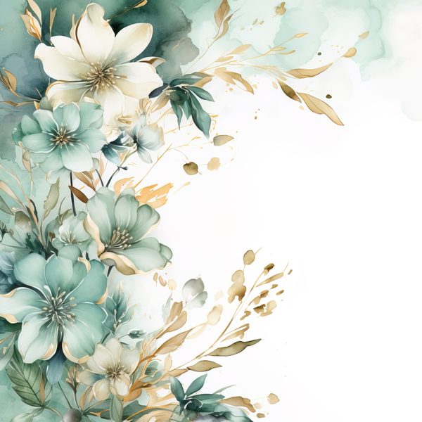 Emerald Floral Digital Paper: Watercolor Flower Graphics (JPG, 300 DPI) — image 4