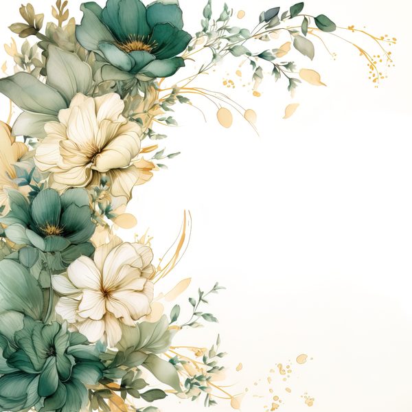 Emerald Floral Digital Paper: Watercolor Flower Graphics (JPG, 300 DPI) — image 8