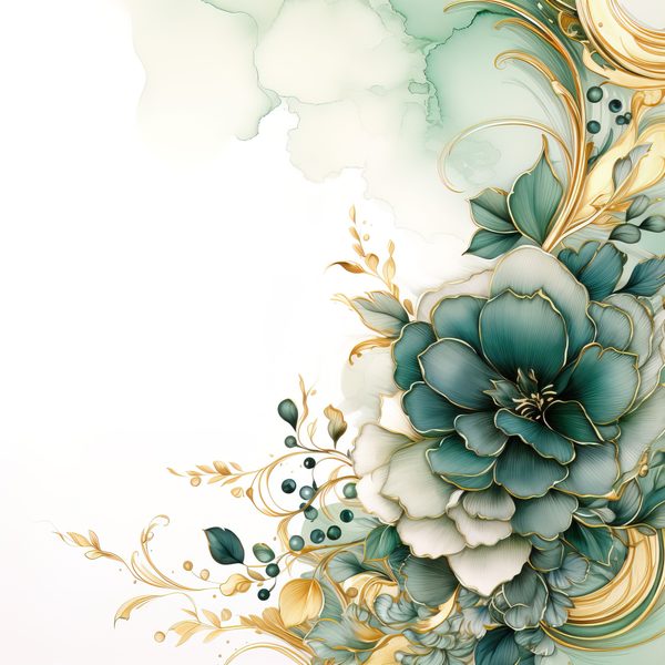 Emerald Floral Digital Paper: Watercolor Flower Graphics (JPG, 300 DPI) — image 12