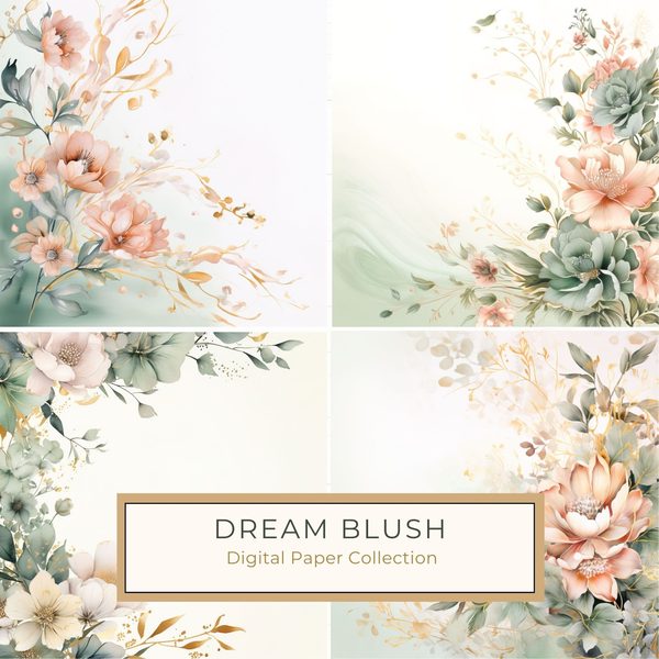 Dream Blush Floral Digital Paper: Watercolor Flower Graphics (JPG, 300 DPI)