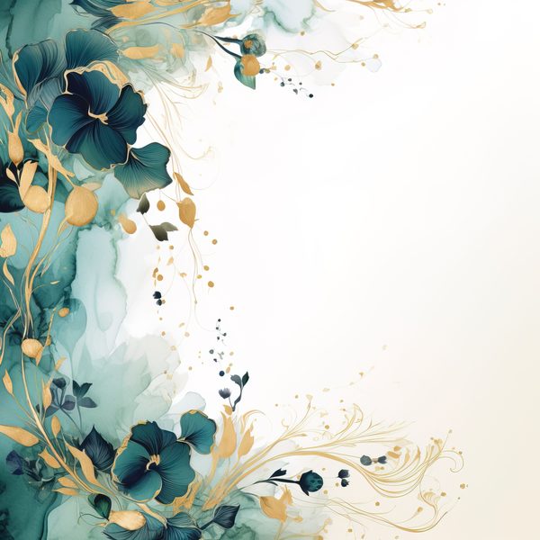 Emerald Navy Floral Digital Paper: Watercolor Flower Graphics (300 DPI JPG) — image 1