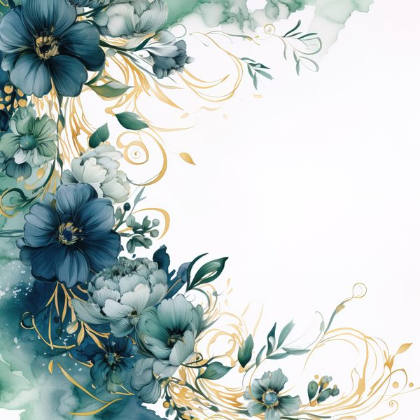 Emerald Navy Floral Digital Paper: Watercolor Flower Graphics (300 DPI JPG) — image 2