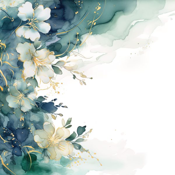 Emerald Navy Floral Digital Paper: Watercolor Flower Graphics (300 DPI JPG) — image 3