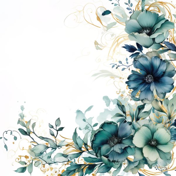 Emerald Navy Floral Digital Paper: Watercolor Flower Graphics (300 DPI JPG) — image 4