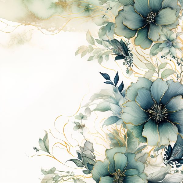 Emerald Navy Floral Digital Paper: Watercolor Flower Graphics (300 DPI JPG) — image 5