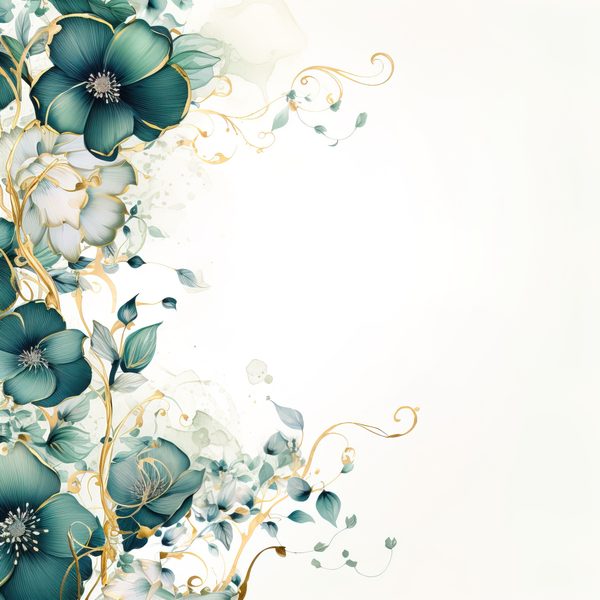 Emerald Navy Floral Digital Paper: Watercolor Flower Graphics (300 DPI JPG) — image 6