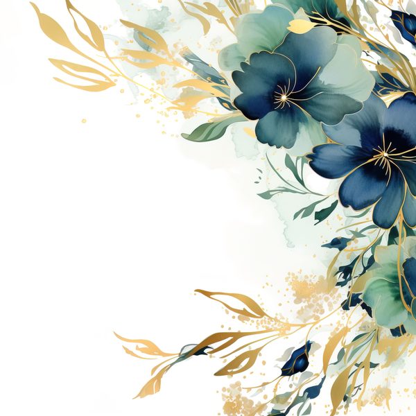 Emerald Navy Floral Digital Paper: Watercolor Flower Graphics (300 DPI JPG) — image 7