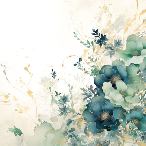 Emerald Navy Floral Digital Paper: Watercolor Flower Graphics (300 DPI JPG) — image 8