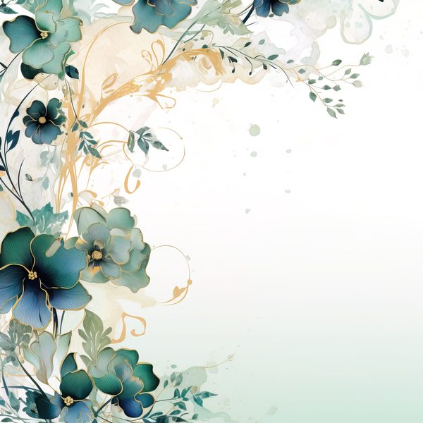 Emerald Navy Floral Digital Paper: Watercolor Flower Graphics (300 DPI JPG) — image 10
