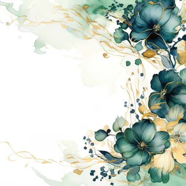 Emerald Navy Floral Digital Paper: Watercolor Flower Graphics (300 DPI JPG) — image 11
