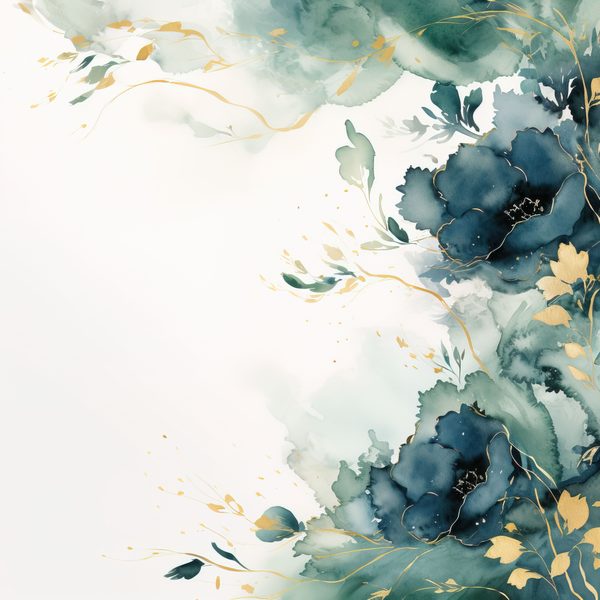Emerald Navy Floral Digital Paper: Watercolor Flower Graphics (300 DPI JPG) — image 12