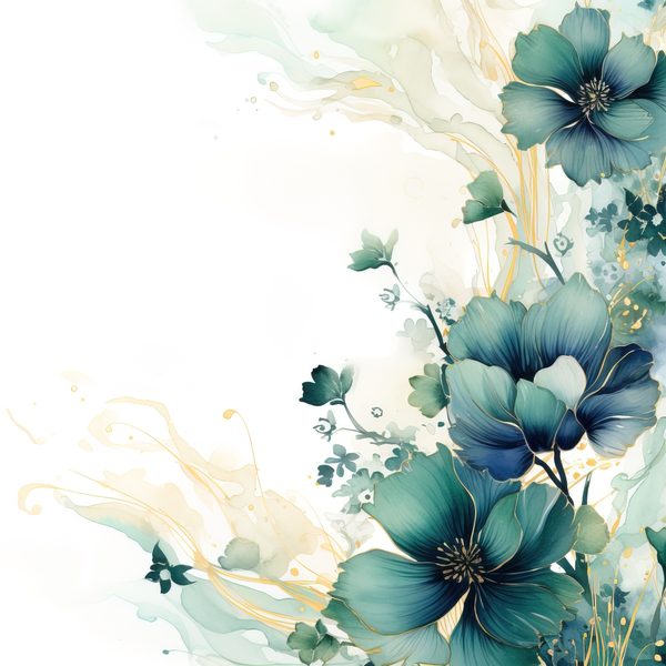 Emerald Navy Floral Digital Paper: Watercolor Flower Graphics (300 DPI JPG) — image 13