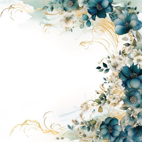 Emerald Navy Floral Digital Paper: Watercolor Flower Graphics (300 DPI JPG) — image 14