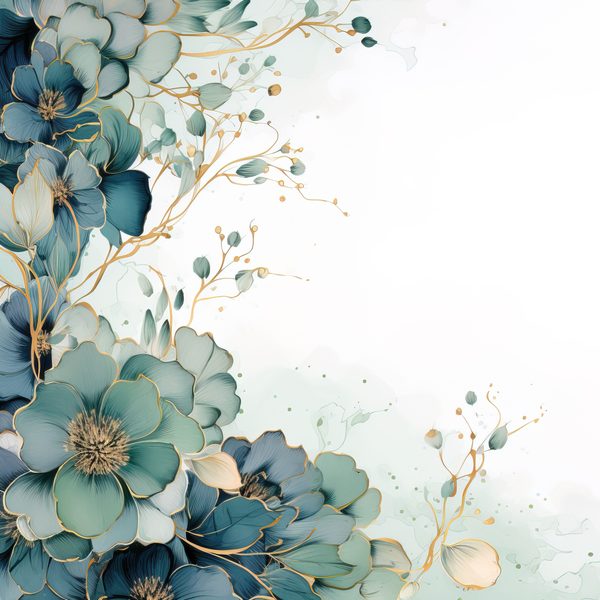 Emerald Navy Floral Digital Paper: Watercolor Flower Graphics (300 DPI JPG) — image 15