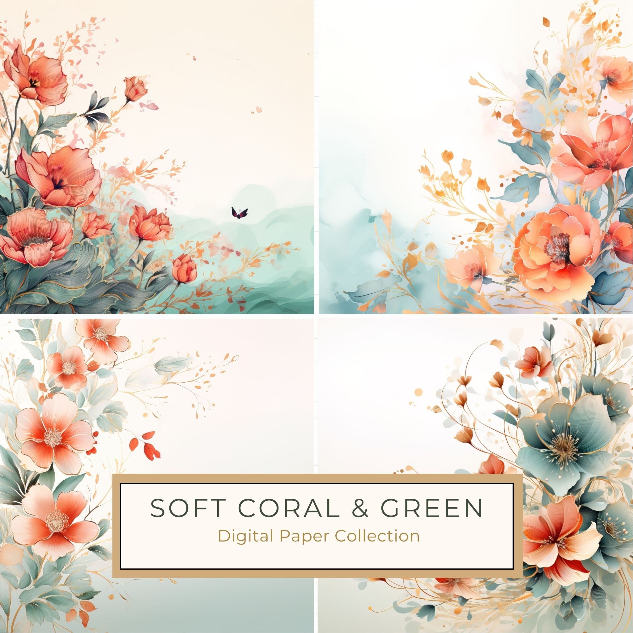 Soft Coral Floral Watercolor Graphics: Commercial Use (300 DPI JPG)