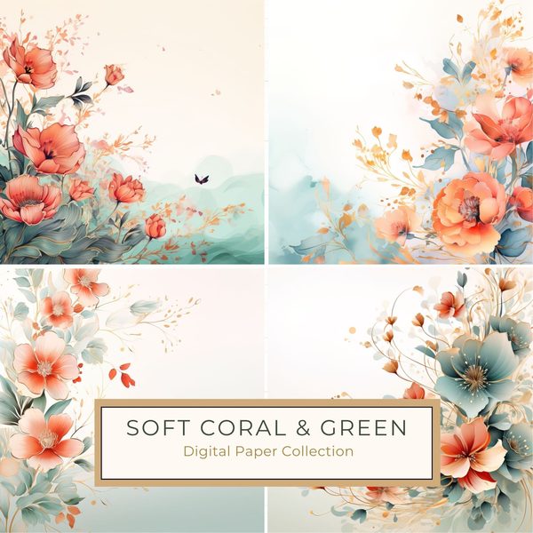 Soft Coral Floral Watercolor Graphics: Commercial Use (300 DPI JPG)