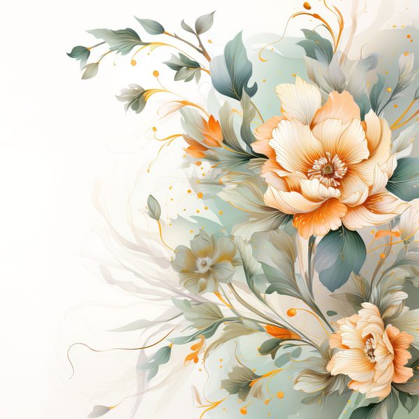 Peach & Sage Floral Digital Paper: Watercolor Flower Graphics (300 DPI JPG) — image 5