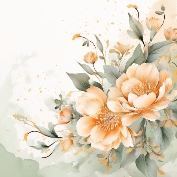Peach & Sage Floral Digital Paper: Watercolor Flower Graphics (300 DPI JPG) — image 6