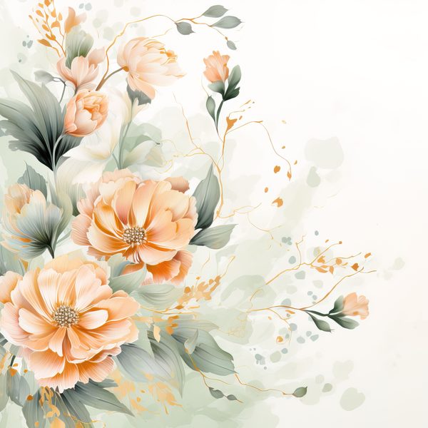 Peach & Sage Floral Digital Paper: Watercolor Flower Graphics (300 DPI JPG) — image 7