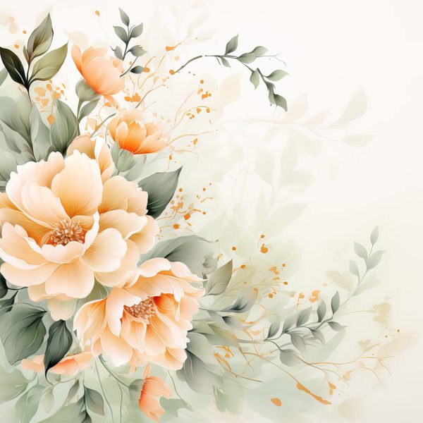 Peach & Sage Floral Digital Paper: Watercolor Flower Graphics (300 DPI JPG) — image 11