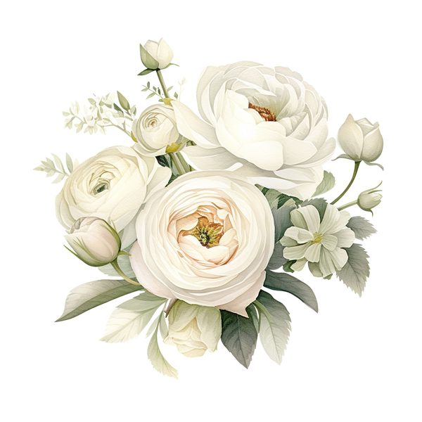 White Ranunculus Watercolor Clipart: Elegant Floral PNG (Commercial Use) — image 5