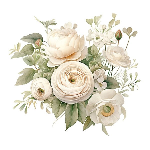 White Ranunculus Watercolor Clipart: Elegant Floral PNG (Commercial Use) — image 7