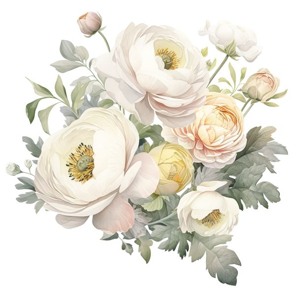 White Ranunculus Watercolor Clipart: Elegant Floral PNG (Commercial Use) — image 10