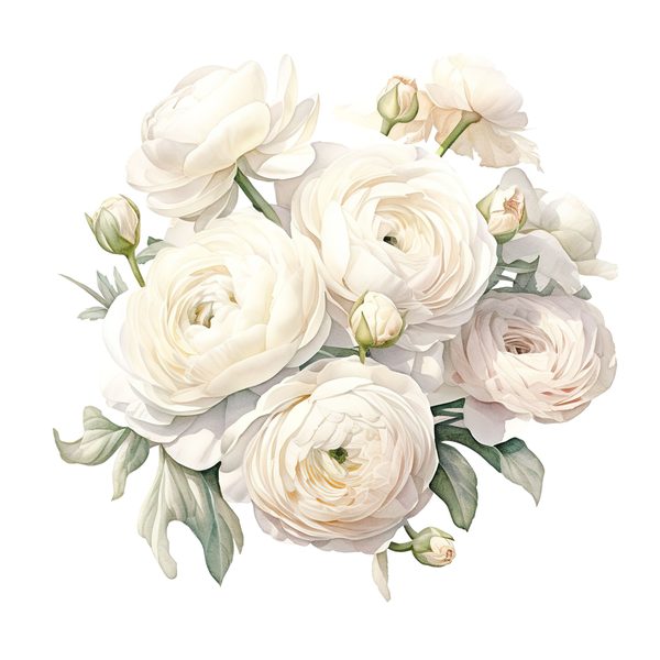 White Ranunculus Watercolor Clipart: Elegant Floral PNG (Commercial Use) — image 11