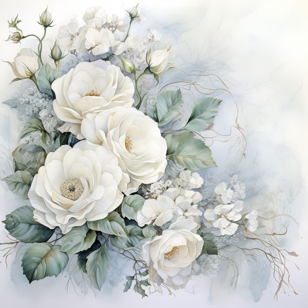 Watercolor White Roses Digital Paper: Romantic Floral Art (JPG, 300 DPI) — image 1
