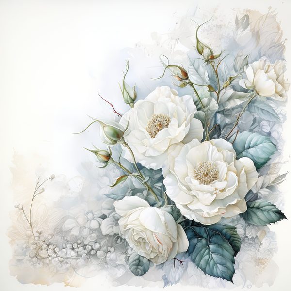 Watercolor White Roses Digital Paper: Romantic Floral Art (JPG, 300 DPI) — image 3