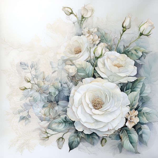 Watercolor White Roses Digital Paper: Romantic Floral Art (JPG, 300 DPI) — image 4