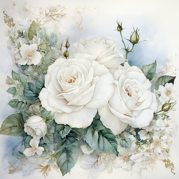 Watercolor White Roses Digital Paper: Romantic Floral Art (JPG, 300 DPI) — image 5