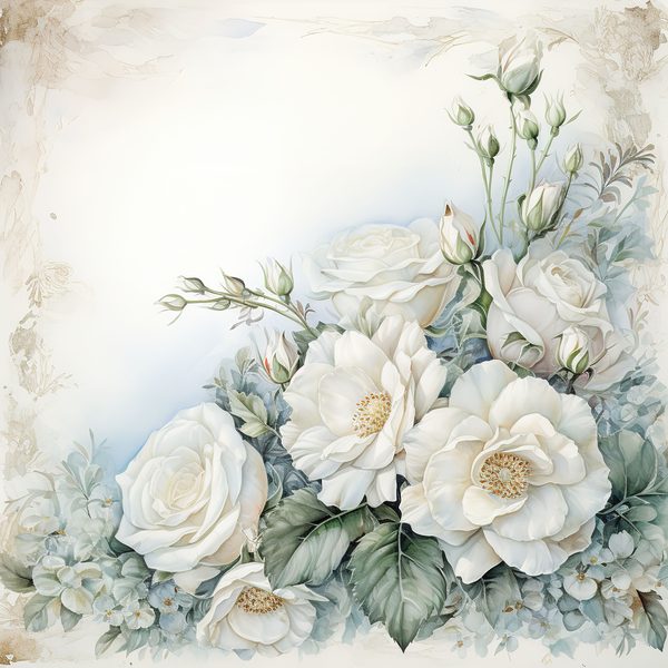 Watercolor White Roses Digital Paper: Romantic Floral Art (JPG, 300 DPI) — image 6