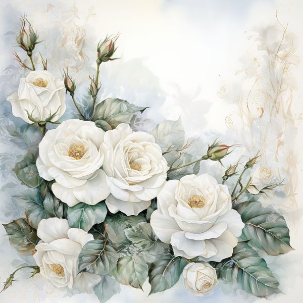 Watercolor White Roses Digital Paper: Romantic Floral Art (JPG, 300 DPI) — image 7