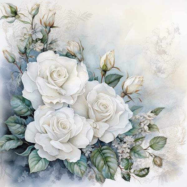 Watercolor White Roses Digital Paper: Romantic Floral Art (JPG, 300 DPI) — image 8